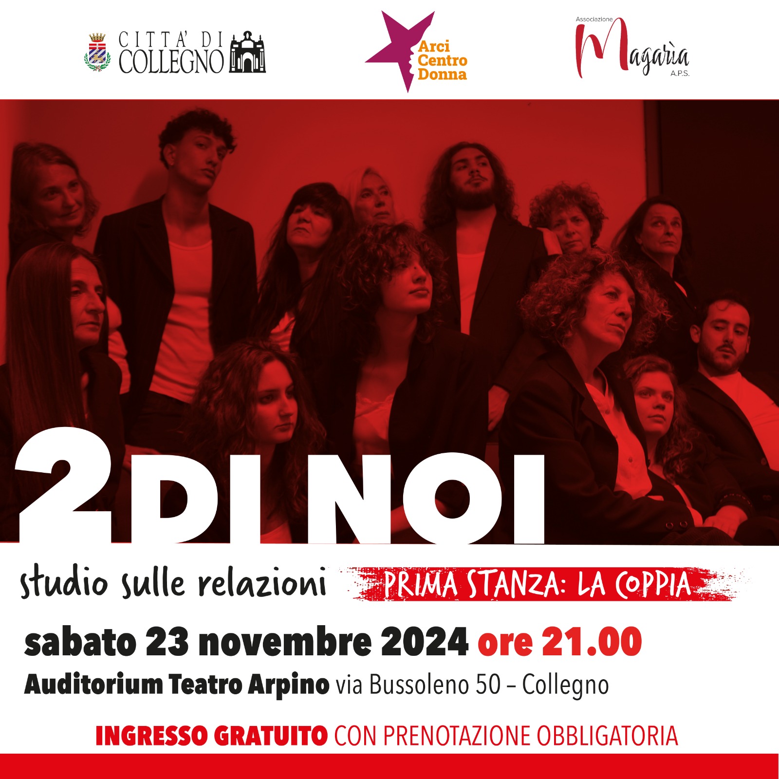 "2 di Noi" a Collegno - spettacolo teatrale in occasione della Giornata Internazionale contro la violenza sulle Donne