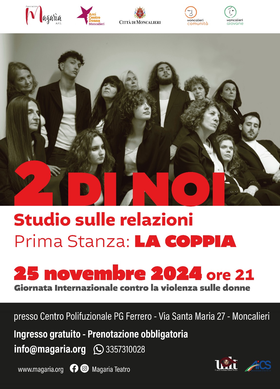 "2 di Noi" a Moncalieri - spettacolo teatrale in occasione della Giornata Internazionale contro la violenza sulle Donne