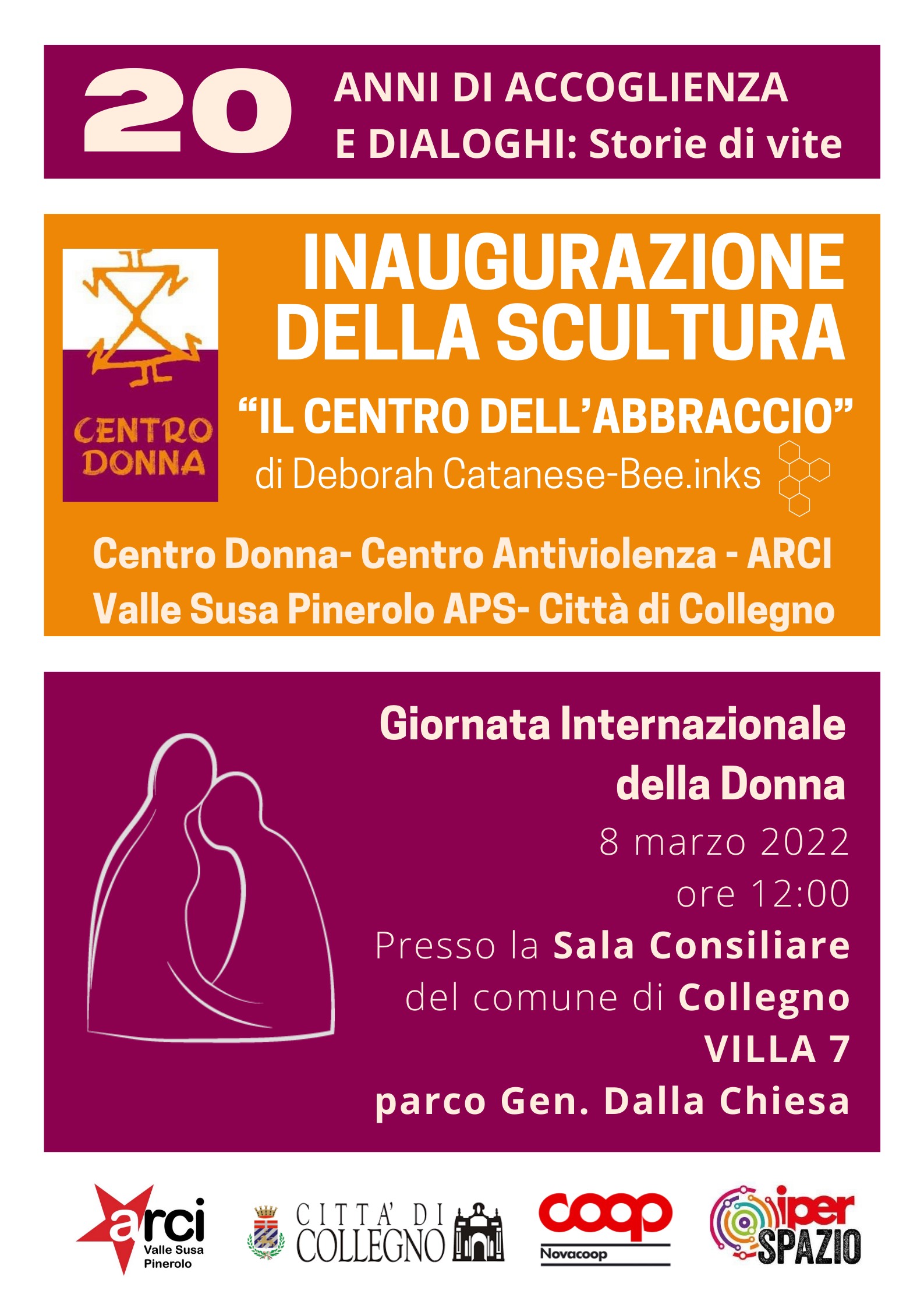Centro Donna: 8 marzo, inagurazione della scultura "Il Centro dell'Abbraccio"
