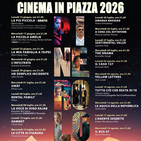 Al via "Cinema in Piazza 2026" a Pinerolo: il grande schermo come occasione per stare insieme