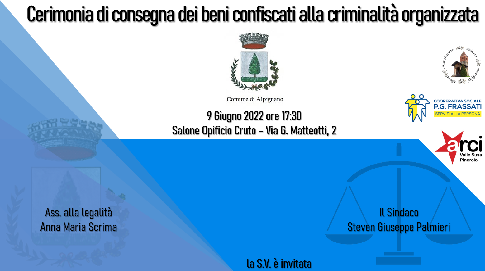 Comune di Alpignano: cerimonia di consegna dei beni confiscati alla criminalità