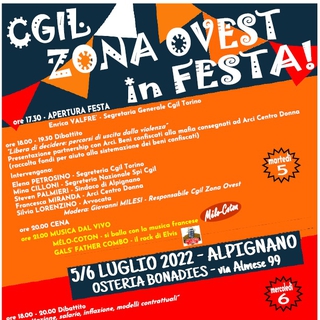CGIL Zona Ovest in Festa! Alpignano, 5/6 luglio 2022