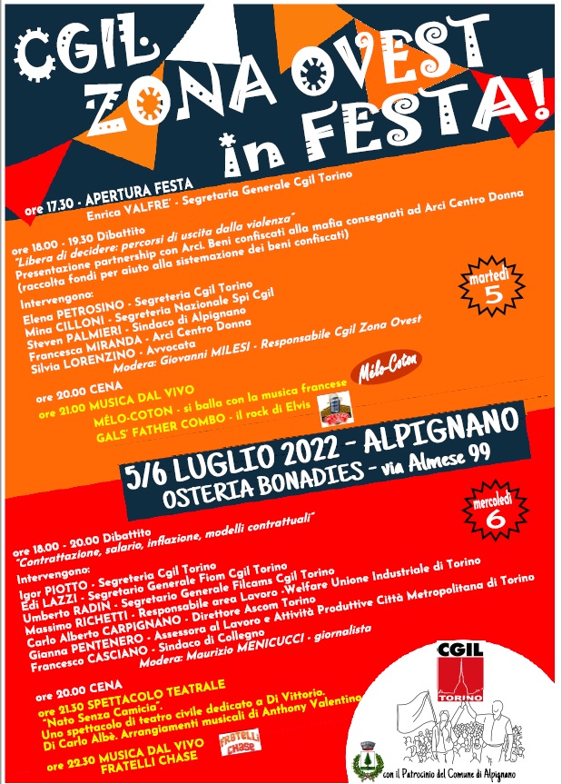 CGIL Zona Ovest in Festa! Alpignano, 5/6 luglio 2022