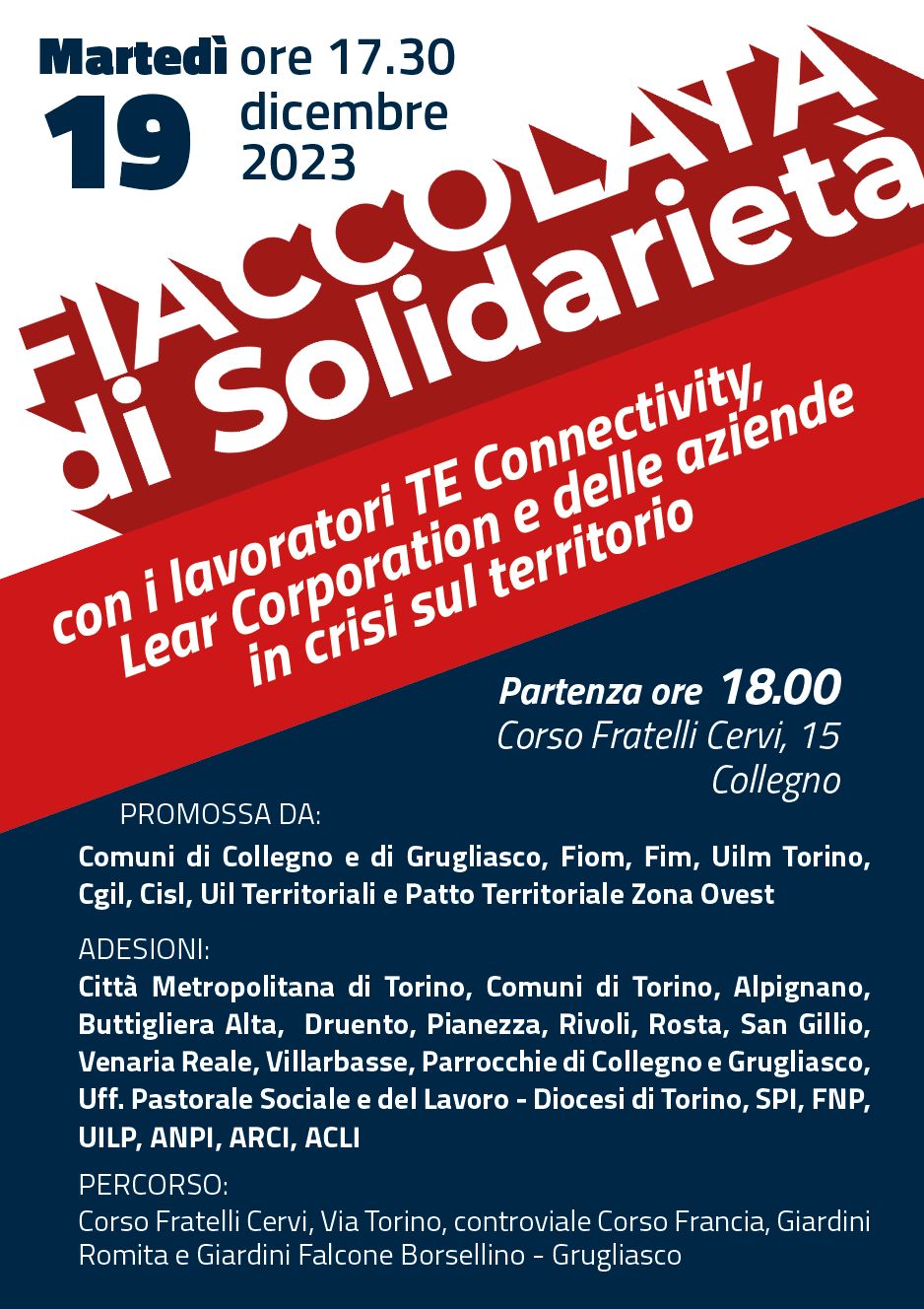 Fiaccolata di Solidarietà con i lavoratori TE Connectivity, Lear Corporation e delle aziende in crisi sul territorio