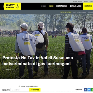 Amnesty International: Protesta No Tav in Val di Susa: uso indiscriminato di gas lacrimogeni