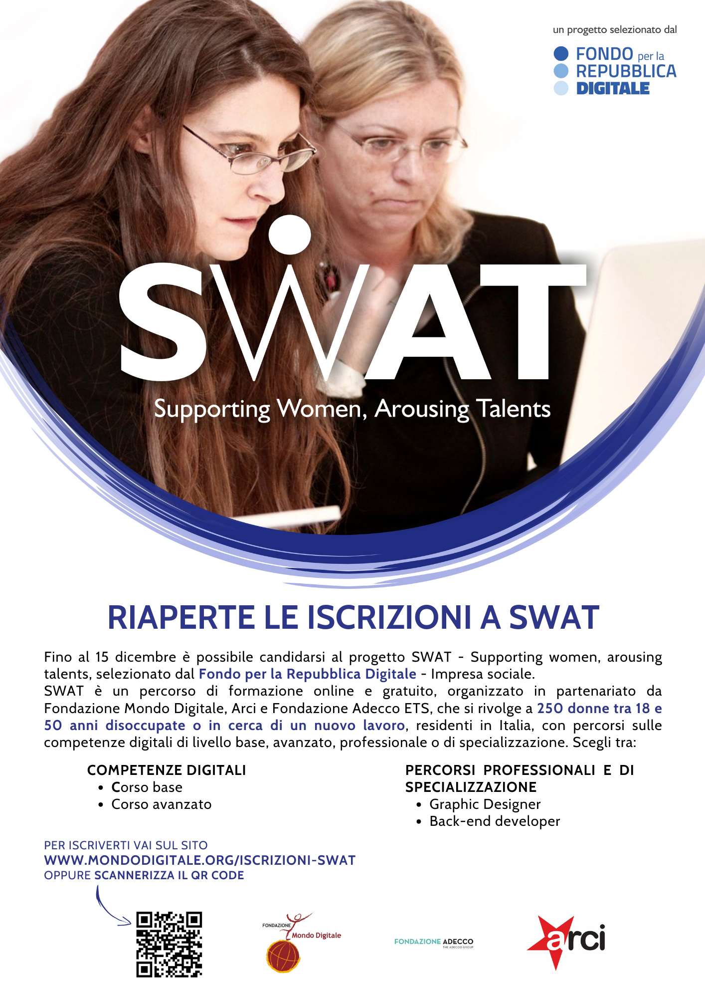 Riaprono le iscrizioni a Swat: percorso di formazione gratuito rivolto a donne tra 18 e 50 anni