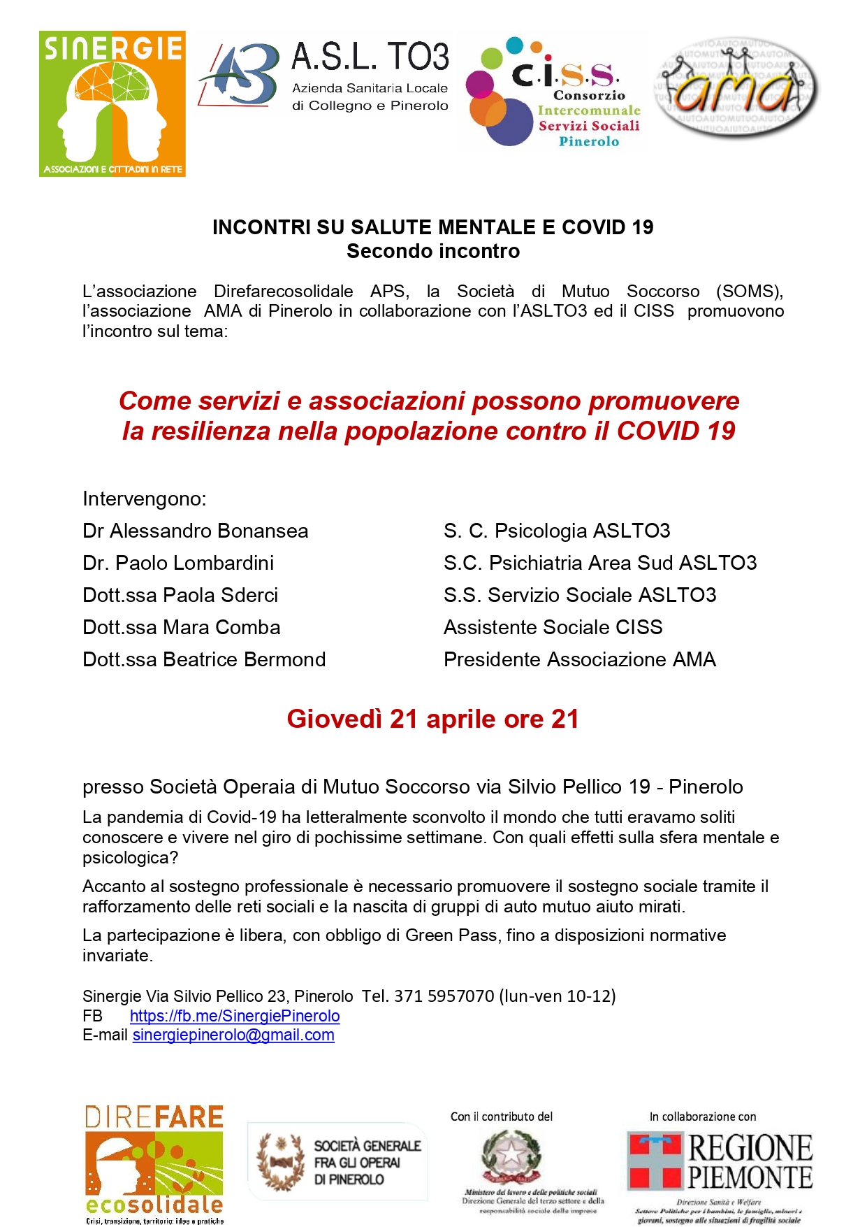 “Come servizi e associazioni possono promuovere la resilienza nella popolazione contro il COVID 19” - 21 aprile 2022